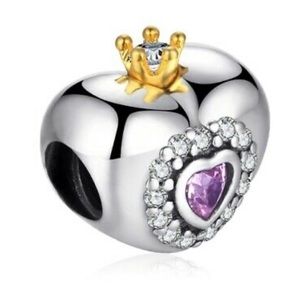 Princess Heart Pink CZ Charm With 14K Gold